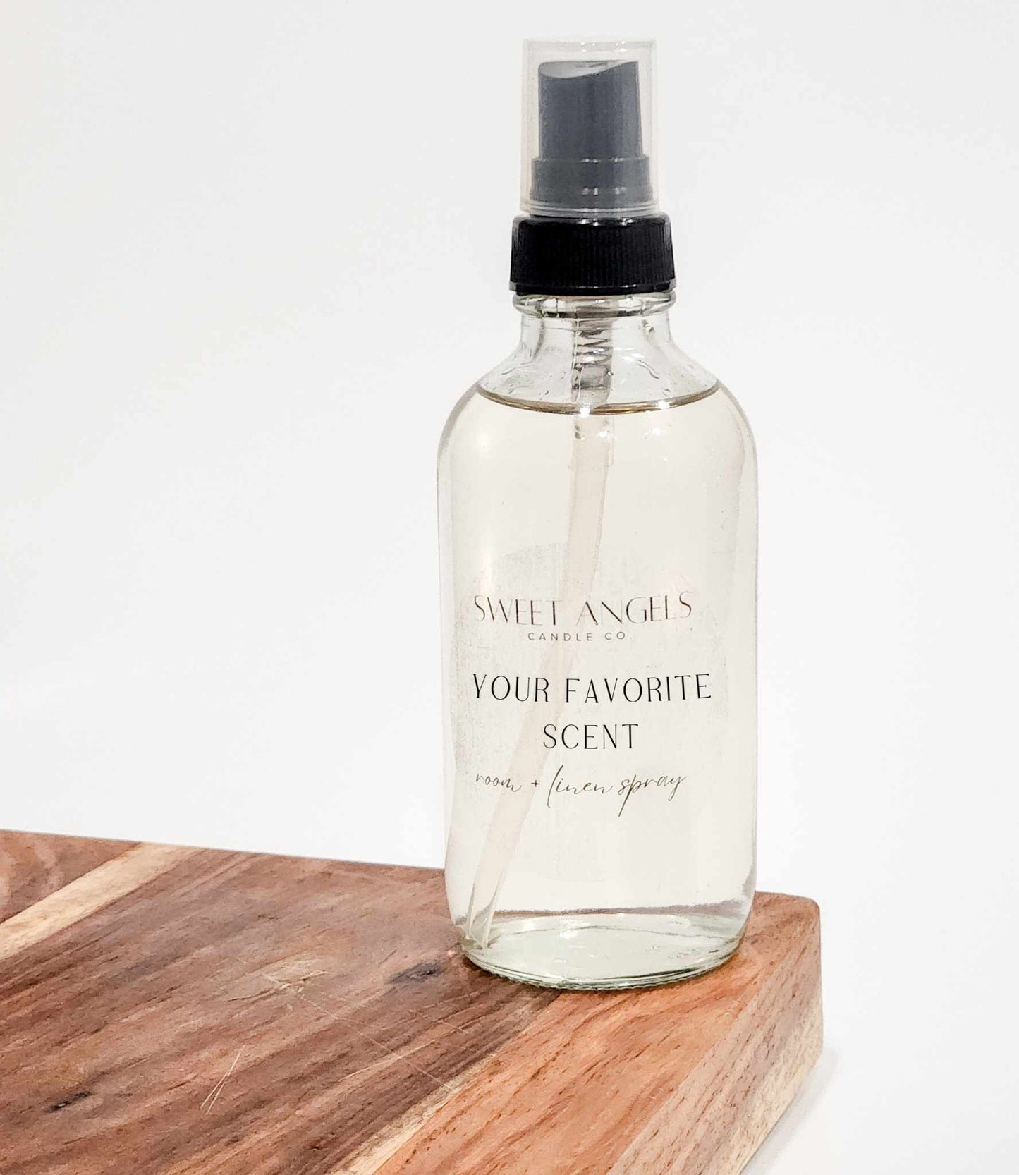 Sweet Angels Candle Co. room and linen spray 4oz clear spray bottle